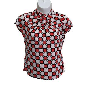 Worthington Blouse Top Women’s Size Large Retro Pattern Short Sleeve Stretch